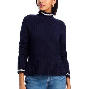 378$ Veronica Beard Wool Blend Lancetti High Neck Ribbed Sweater Size S Navy